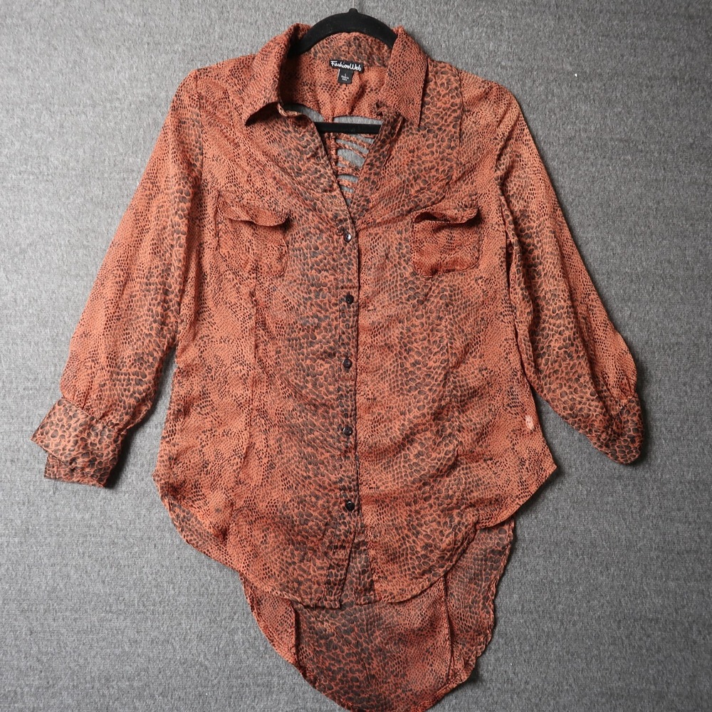 Fashion Web Salmon Pink Orange Cotton Snake Skin Print Button-Down‎ Shirt Large